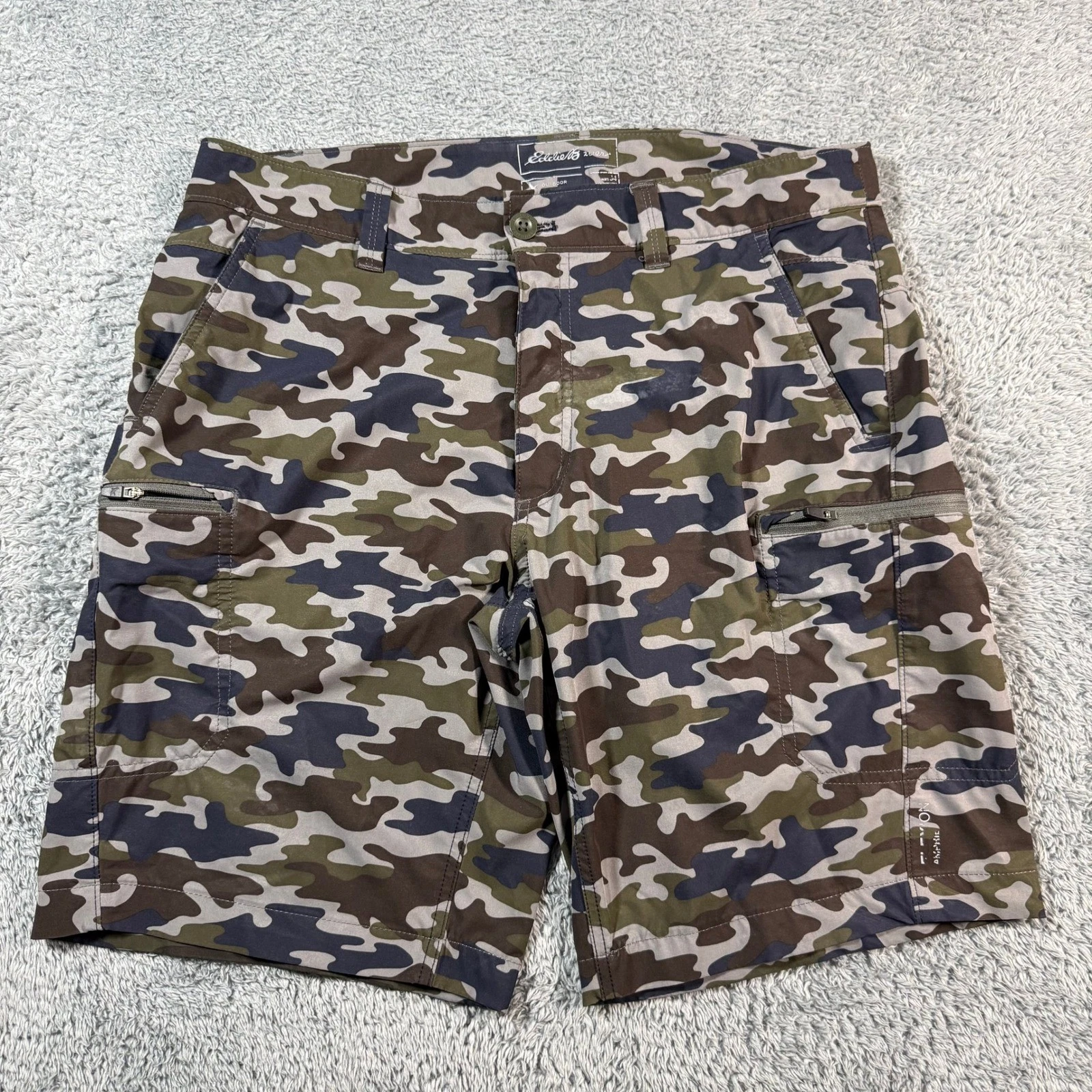 Eddie Bauer Cargo Shorts Mens 34 Camo Outdoor Performance Hiking Quick Dry