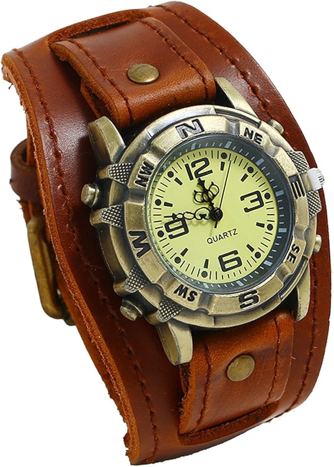 Large Cuff Design Hybrid Leather Strap Watch for Men & Women UK CutyQ