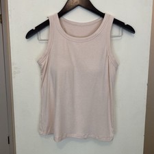 Peach Tank Top Built In Padded Shelf Bra Womens Large Cropped
