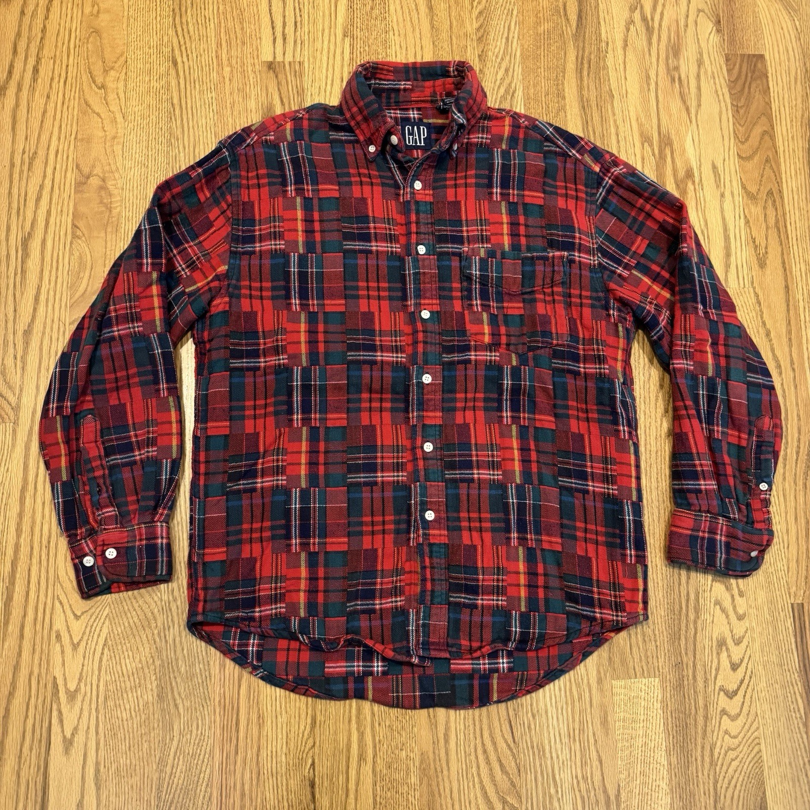 Vintage GAP Patchwork Flannel Button Up Shirt Men… - image 1