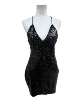 The Sang Womens L Black Sequin Mini Dress Open Back Criss Cross Cocktail Party