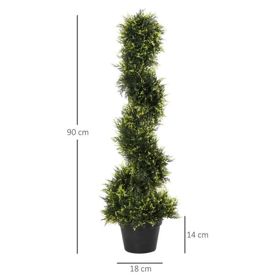 Outsunny Set Of 2 90cm/3FT Artificial Spiral Topiary Trees w/ Pot Fake Plant - Image 3 of 4