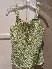 prAna Tank Top Camisole Green Print Cotton Wide Strap Drawstring Size S
