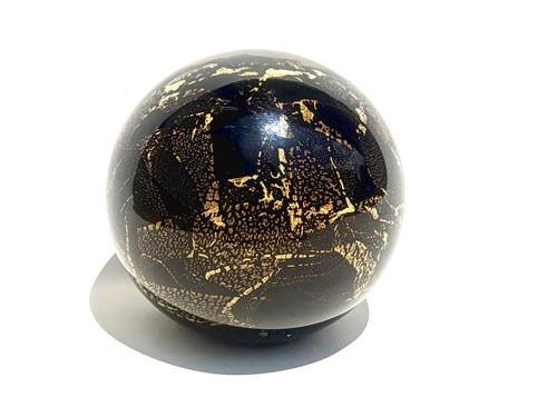 Vtg Signed Wildfire Handmade Gold Foil Hurricane Studio Art Glass Paperweight - Picture 2 of 18