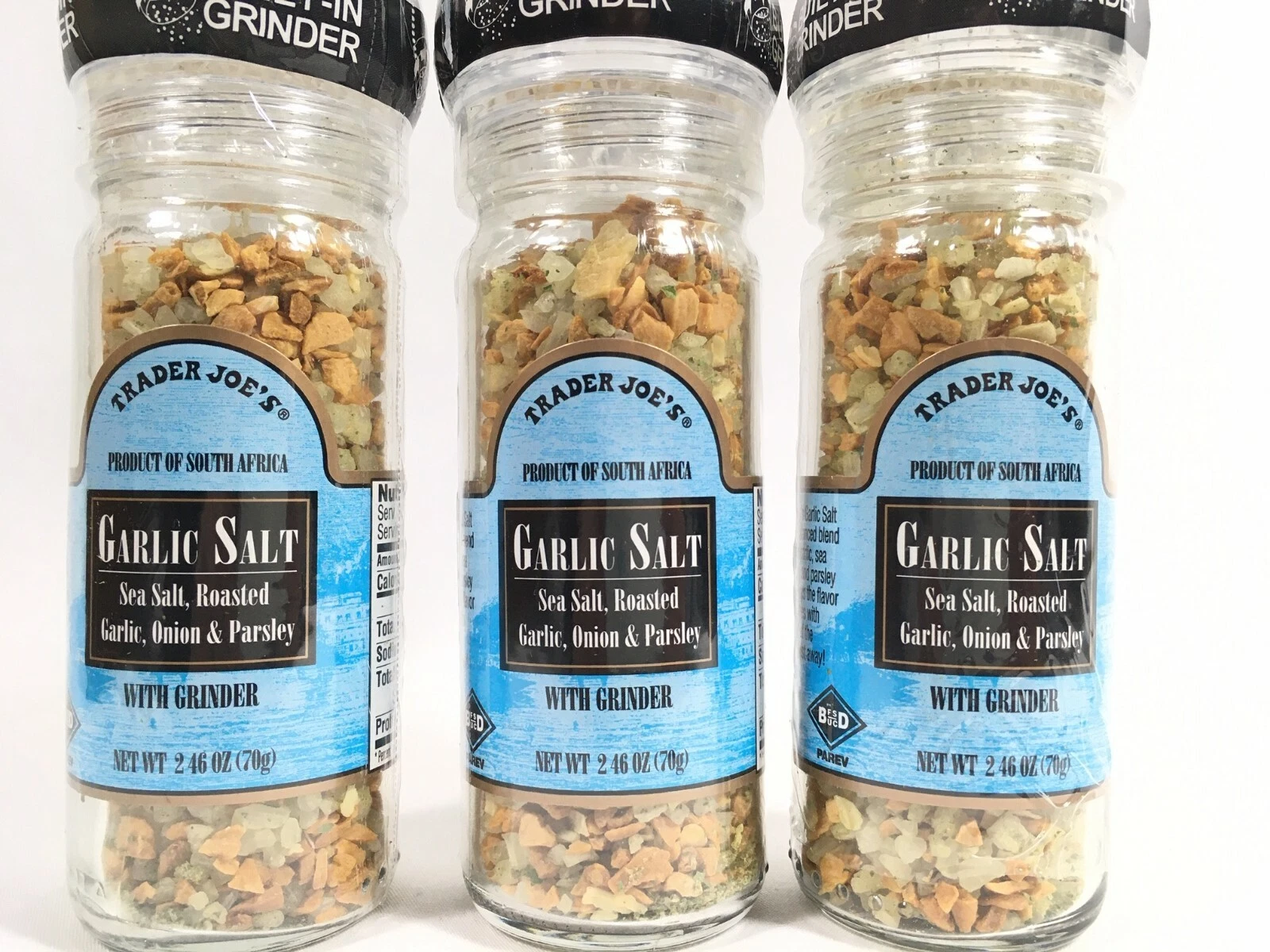 3 Pack Trader Joe's Garlic Salt & Built-in Grinder Seasoning Mix 2.46 oz/Jar