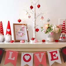 Valentines Day Decor 23.2 Lighted Birch Tree with 24pcs Heart Tree Ornaments, V