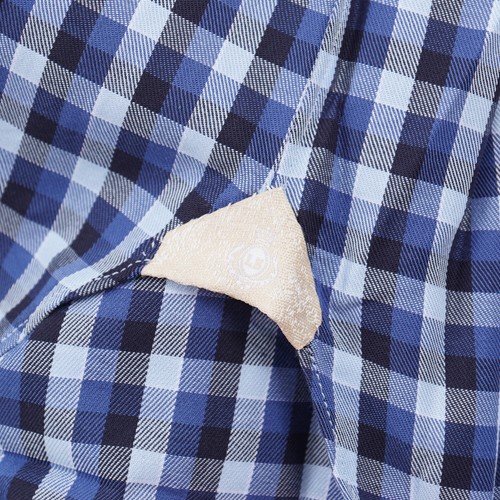 Luigi Borrelli Navy and Sky Blue Layered Check Button Front Cotton Shirt L NWT - Picture 5 of 6