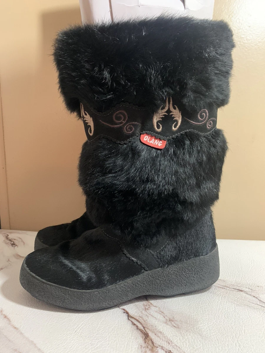 Olang Black Calf Hair Eskimo Boots Snow Winter Pull On Boots Sz 37 Virgen Wool