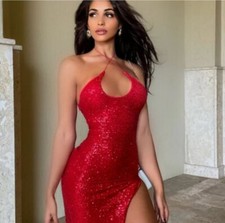 Fashion Nova Out Til Dawn Sequin Maxi Dress - Red - M
