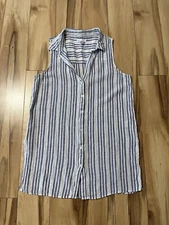 Cynthia Rowley Women’s Sz L Linen Blend Button Up Top Sleeveless Tank Top Beach