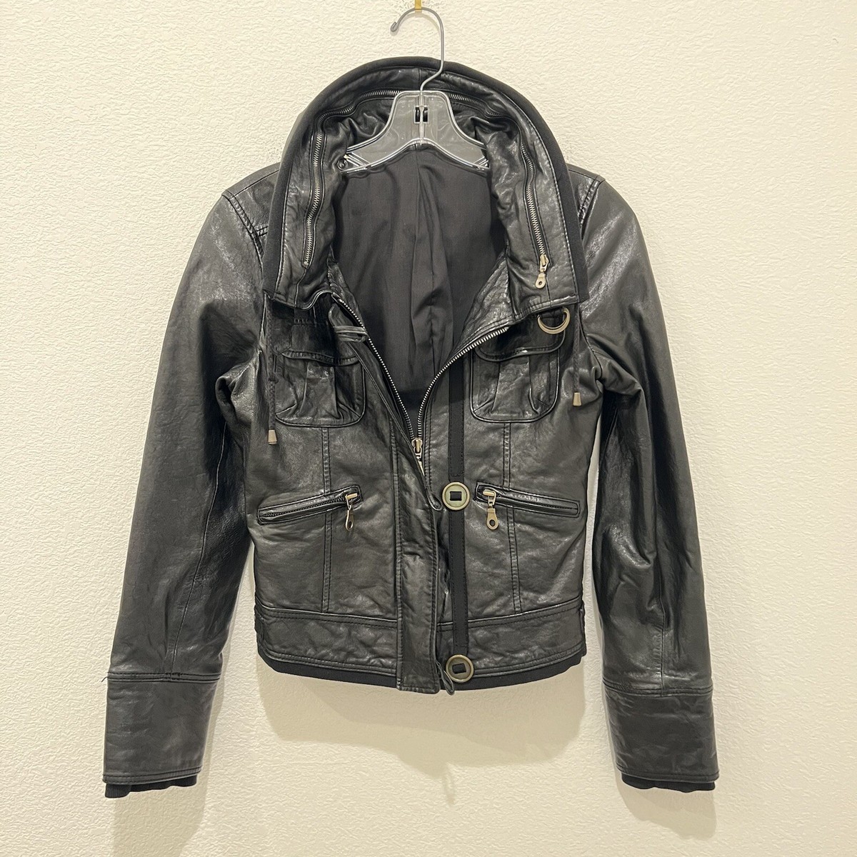 Y2K LEATHER POCKET SHEEP SKIN JACKET M-ARC