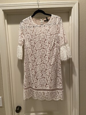 BCBG Maxazria Celestia Off White Ivory Lace Dress Nude Lining XS NWT $268 |  eBay