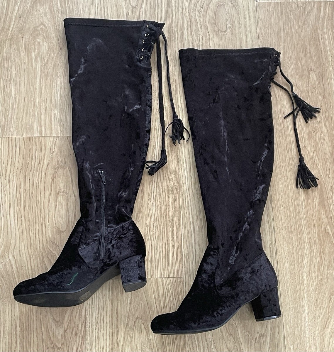 Crushed Velvet Black Velvet Boots Knee High Crushed Velvet Knee