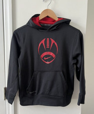 Nike Football Youth Sz M Therma-Fit Hoodie Sweatshirt Black W/Red Center Swoosh
