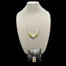 Necklace Earrings Set Colorful Beads Silver Tone Lobster Clasp Dangle Spring