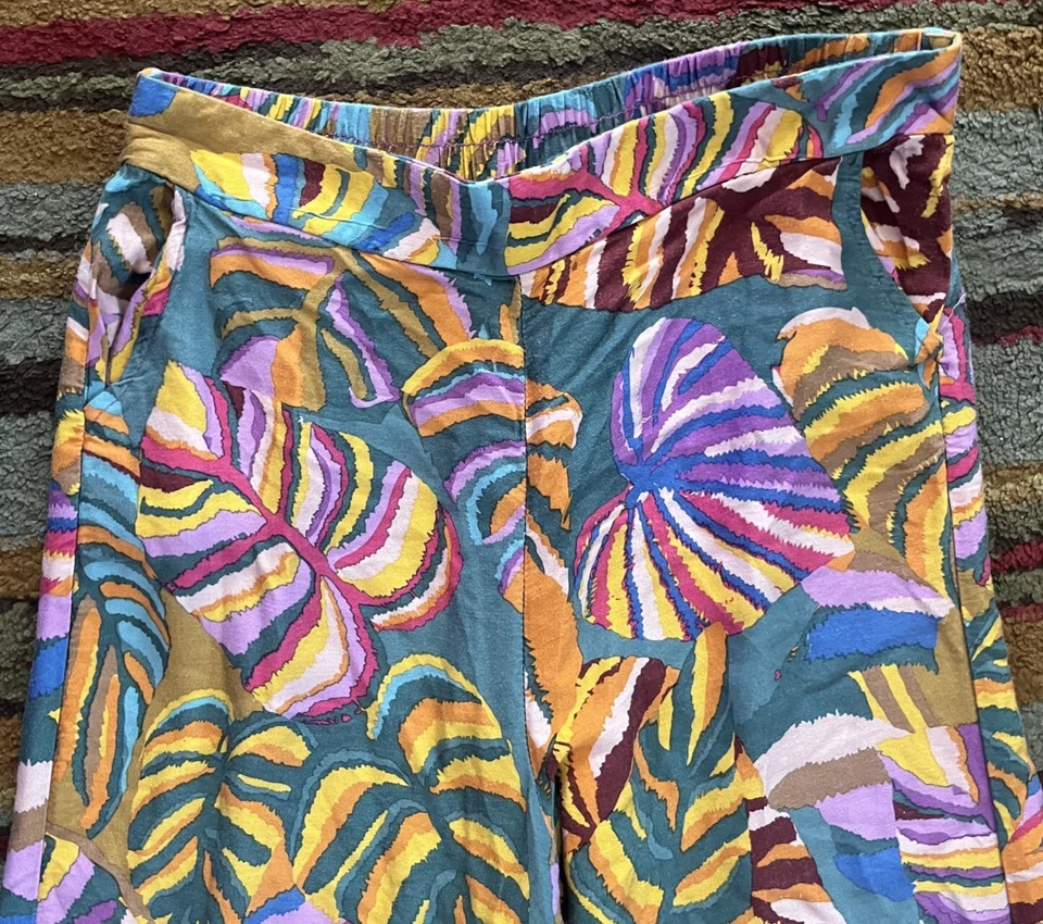 Pantalones Haute Hippie Mujer Medianos Coloridos Florales Pierna Ancha Recortados Tiro Alto Boho Foto 3 de 4