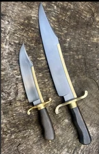 Set of Two Custom Handmade Carbon Steel Alamo Musso bowie Knives W/cover AE-012