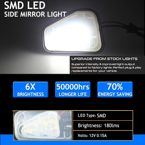 2X White 6000K Side Mirror Puddle Lights LED Lamp For VW CC Passat Scirocco - Picture 2 of 11