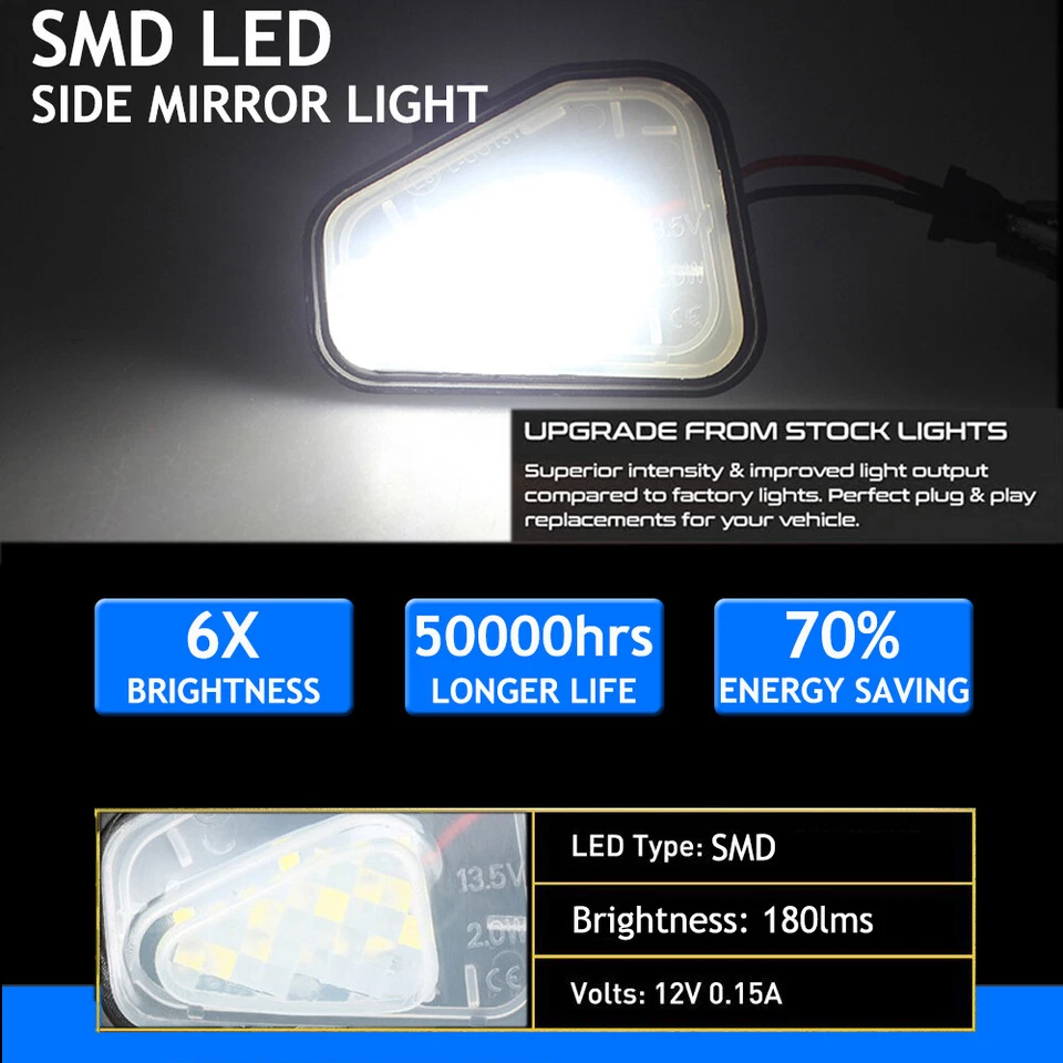 2X Luces LED de charco de espejo lateral blanco 6000K para VW CC Passat Scirocco Foto 2 de 4