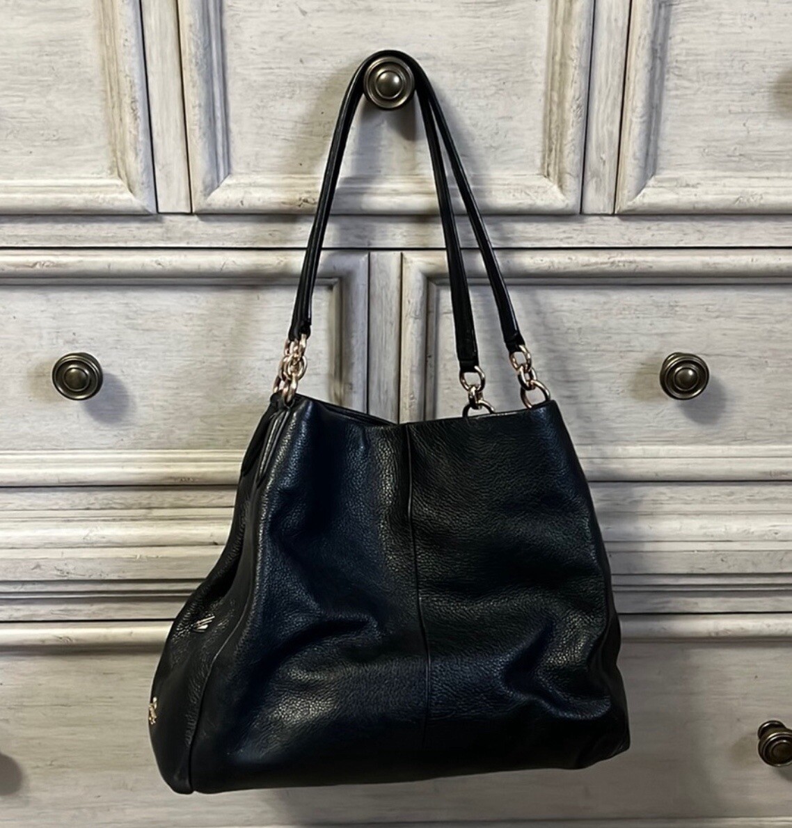 Coach Black Pebbled Leather Madison Phoebe Shoulder Bag Handbag