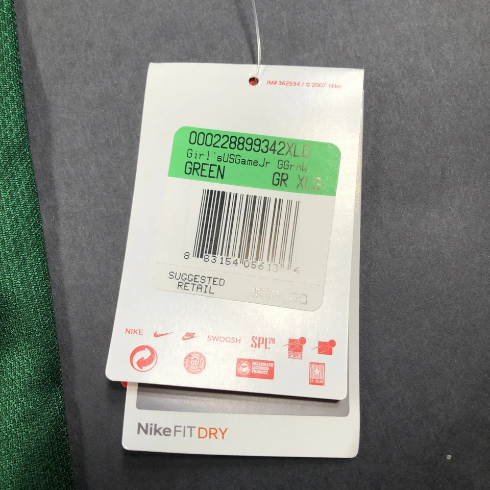 Camiseta deportiva de fútbol Nike para niñas XL verde brillante blanca cuello en V calce seco nueva con etiquetas Foto 3 de 4