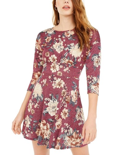Robe Femme BeBop Longueur Genou - Col Arrondi, Manches 3/4 - Motif Paisley Bordeaux/bleu - Taille S - Occasion