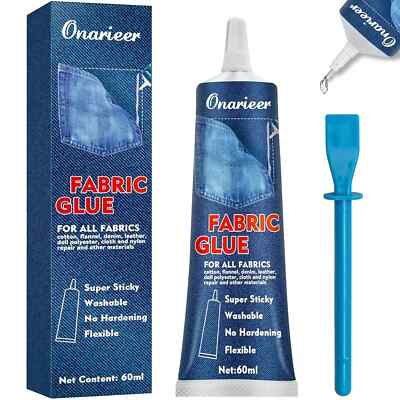 60Ml Fabric Glue, Fabric Glue Permanent Clear Washable for Patches Drying Wat...