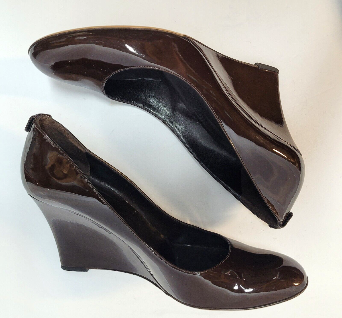 GUCCI BROWN Patent Leather High Heel Wedges #182111 - US 9.5B w