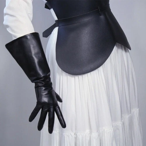 LATEX GLOVES Unisex Faux Patent Leather 38cm Shine Wide Balloon Puff Sleeves - Image 3 of 4