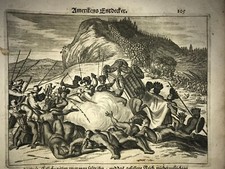CAPTURE OF ATHAHUALPA IN PERU 1673 MONTANUS RARE ANTIQUE PLATE 17TH CENTURY