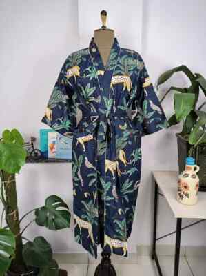 1 PC Indian block Print 100% cotton robe gown Hippie women maxi kimono dresses