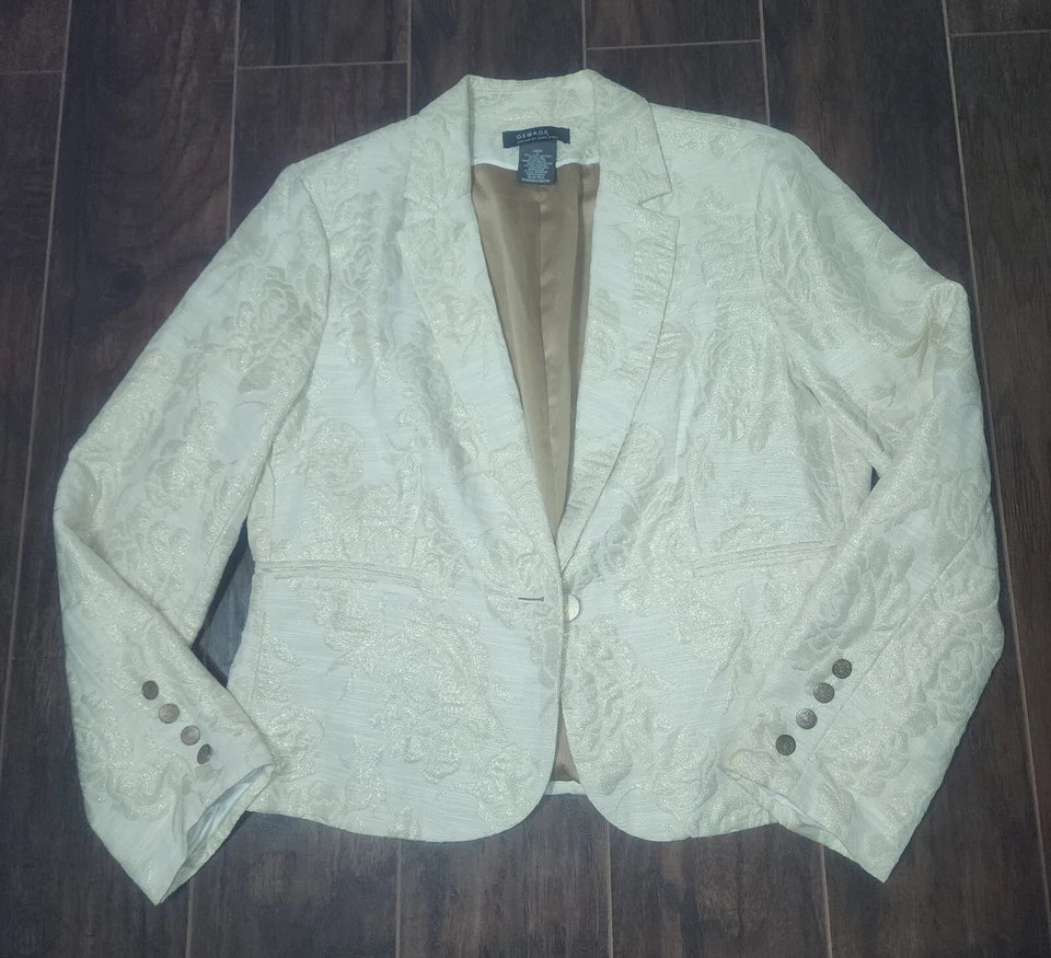 Blazer George Me Designs By Mark Eisen Mujer Talla 16 Floral Metálico/Crema Foto 2 de 4