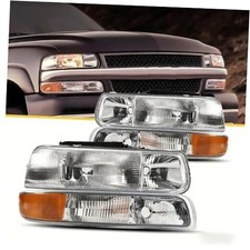 Headlights Assembly Compatible with Chrome-Clear/1999-2002 Chevy Silverado