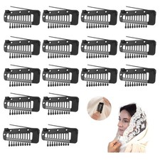16pcs Clips for Hair Extensions 10-Teeth Wig to 1 Count Pack of 16 , black