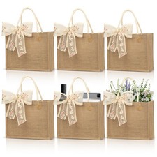 Burlap Jute Tote Bags WaterResistant Interior 13x9x5 Inch Reusable Beach