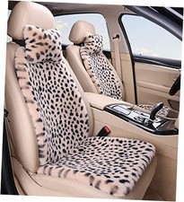 Fluffy Leopard Seat Covers for Cars Front Seat Covers Beige Leopard Front-6 PCS