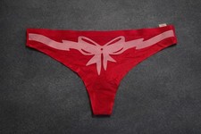 Vintage Victoria's Secret Red Satin Thong  Silky Smooth  Seamless Bow Accent 