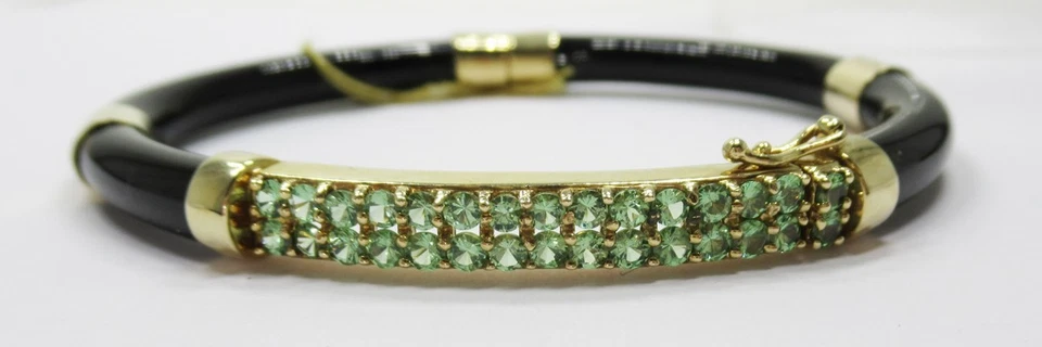 Impresionante Brazalete Brazalete con Bisagras Turmalina Ónix y Oro Amarillo 14K Heng Ngai HN Foto 2 de 4