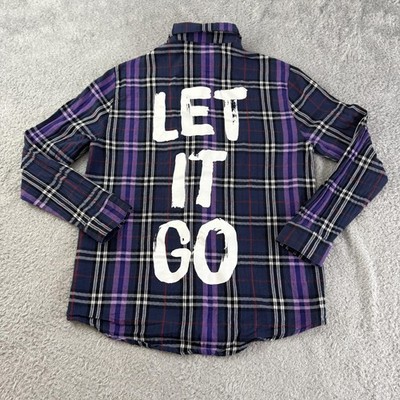 Disney Cakeworthy Frozen Elsa Shirt Womens Medium Purple Plaid Flannel Let It Go