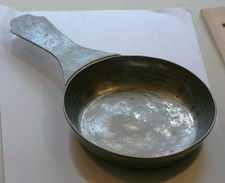 C1850 PEWTER BLEEDING BOWLS , MARKED " TF  13 " , ENGRAVED GRADUATED INNER SCALE