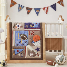 Sports Crib Bedding Set for Boys, Premium 3-Piece Baby Bedding Set Brown Footbal