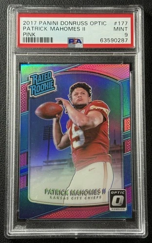 PATRICK MAHOMES II PSA 9 2017 DONRUSS OPTIC #177 PINK PRIZM RC RATED ROOKIE 0287
