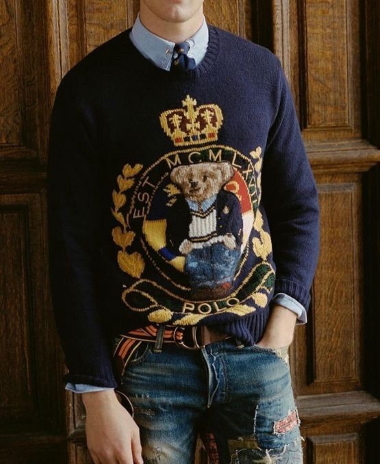 Polo Ralph Lauren Polo Bear Knit Sweater Crest Graphic navy