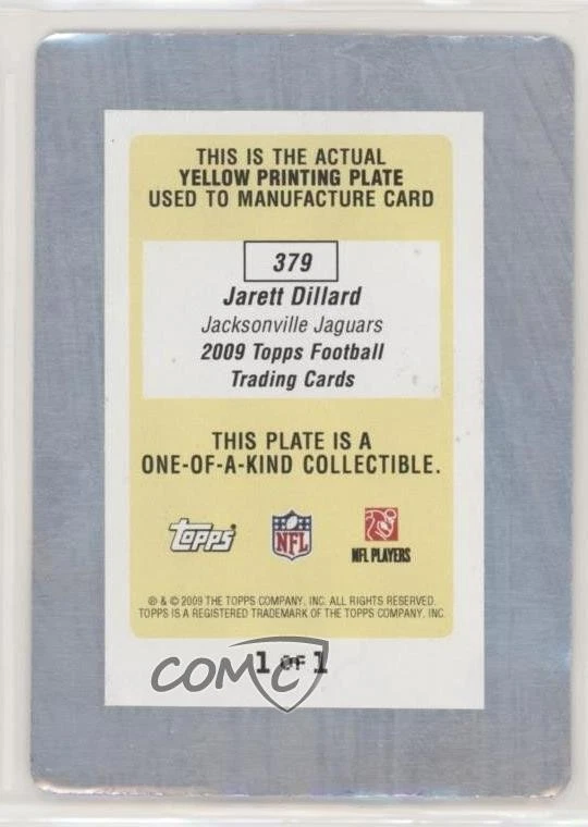 2009 Topps Printing Plate Yellow 1/1 Jarett Dillard #379 Rookie RC 05fy - Image 2 of 3