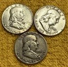 90% Silver Franklin Half Dollars Lot Of (3). Free Shipping.