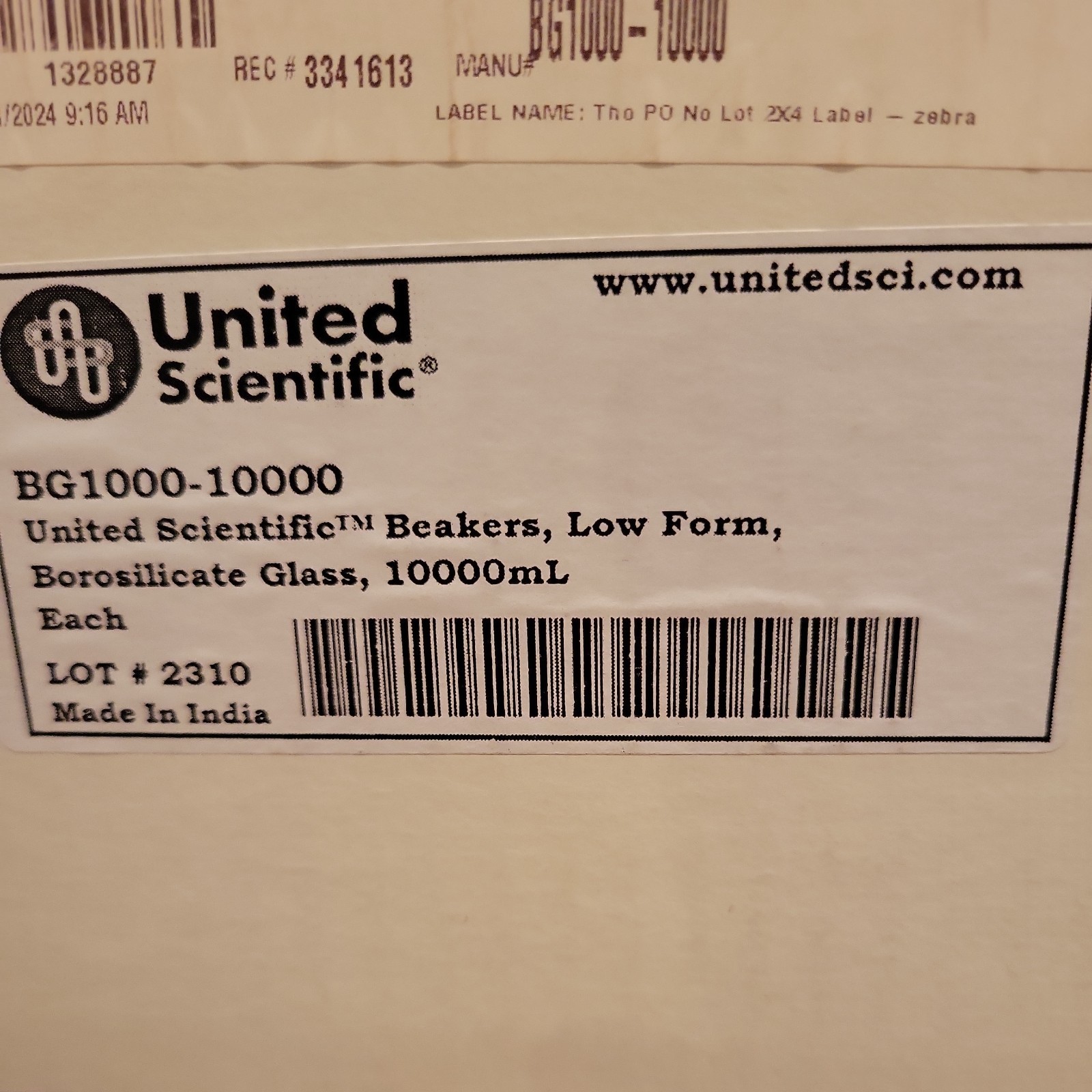 United Scientific BG1000-10000 Borosilicate Lab Grade Glass Beaker low form