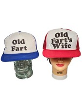 Vintage His  Hers - Old Fart  Old Fart's Wife - Mesh Snapback Trucker Hat Cap