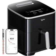 8QT Sync Air Fryer with Built-in Wireless Meat Thermometer, 9-in-1 Smart Non ...