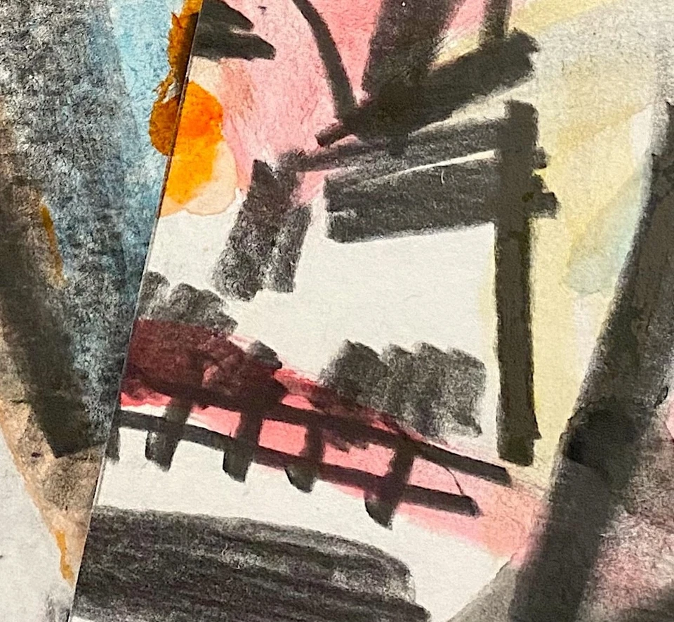 Pintura Acuarela Arte Original con Carbón - Hombre Nativo Americano - Montaje Foto 2 de 3