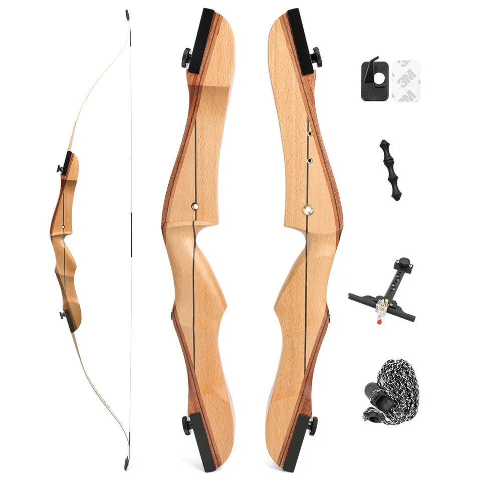 Recurve Bow Set 14-40lb Wooden Takedown 66''68''70''  Archery Hunting Target - Image 3 of 4